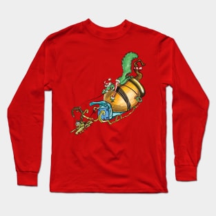 Green colored squirrel stole a christmas acorn Long Sleeve T-Shirt